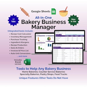 Bakery Business Planner Template Google Sheets Spreadsheet Cost Calculator Recipe Tracker Invoice Template Home Baker Inventory Management