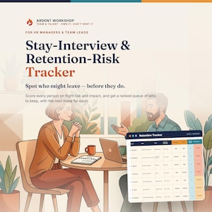 Stay Interview Template & Retention Risk Tracker for Excel and Google Sheets, Employee Flight Risk Scoring Tool, HR Team Retention