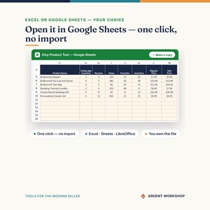 Etsy Product Tracker Spreadsheet, Listing Inventory and Competitor Analysis Template for Handmade Sellers, Excel Google Sheets image 3
