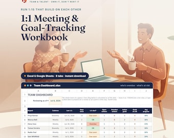Arbeitsmappe für Einzelgespräche und Zielverfolgung, Vorlage für Einzelgespräche für Führungskräfte, Mitarbeiterentwicklungs-Tracker für Teamleiter, Excel Google Sheets