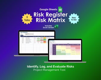 Risk Register and Risk Matrix Project Management Google Sheets Tool PMBOK Strategy Assessment Template