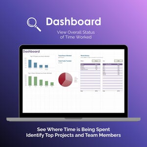 Time Tracker - Excel - Dashboard - View Overall Status - See where the time is being spent - Identify top projects and people