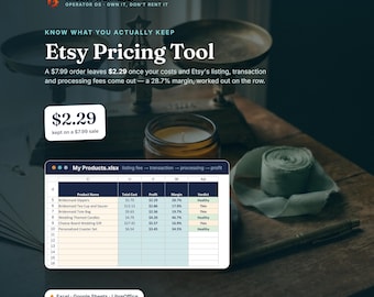 Etsy Pricing Spreadsheet, Fee and Profit Calculator with Offsite Ads, Competitor Price Tracker for Sellers, Excel Google Sheets