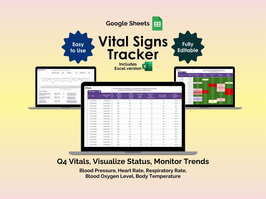 Sign Without Tracker Vital Signs Health Tracker Google Sheets Spreadsheet Blood Pressure Log ...