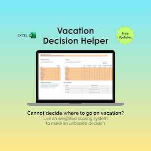Vakantieplanner Excel-sjabloon Reisplanningspreadsheet Bestemmingsvergelijkingsschema Reisplanplanner Vakantie-uitje Beslishulp