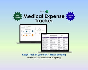 Medical Expense Tracker Excel Template HSA FSA Healthcare Deductible Budget Planner Tax Preparation Business Spreadsheet Health Savings Log