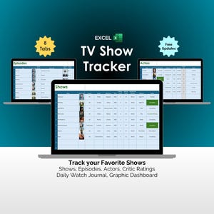 Suivi des émissions de télévision Feuille de calcul Excel Journal des épisodes Suivi des acteurs Notes des critiques Suivi des séries en streaming Journal des visionnages de frénésie