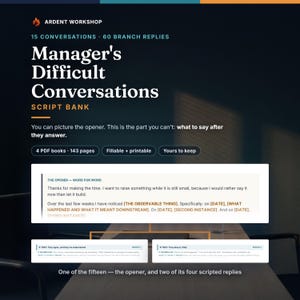 15 Manager Scripts for Difficult Conversations at Work, Branched for What They Say Back, Performance Concern, PIP, Termination, Layoff