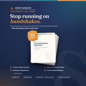 Legal Templates for Small Business | 10 Editable Contracts & Shop Policies for Handmade Sellers | Wholesale, Consignment, Custom Order