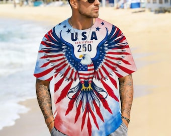 Camiseta con la bandera del águila del 250 aniversario de EE. UU., camiseta patriótica con estampado integral.