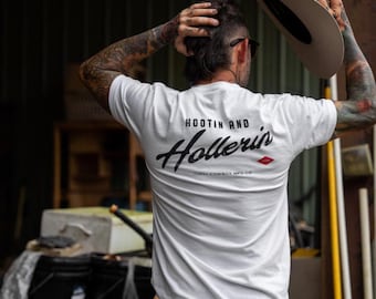 Men's Hootin Hollerin Double-Sided Graphic T-Shirt, Dirty Cowboy Western Tee