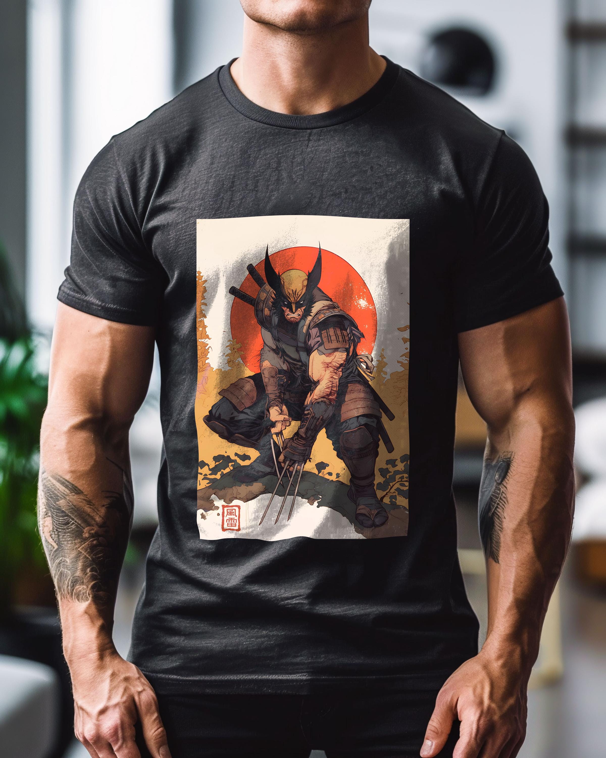 Samurai Wolverine T-Shirt, Marvel-Inspired Graphic Tee, Japanese Style Art Shirt, Gift for Comic Fans, Custom Short Sleeve Shirt