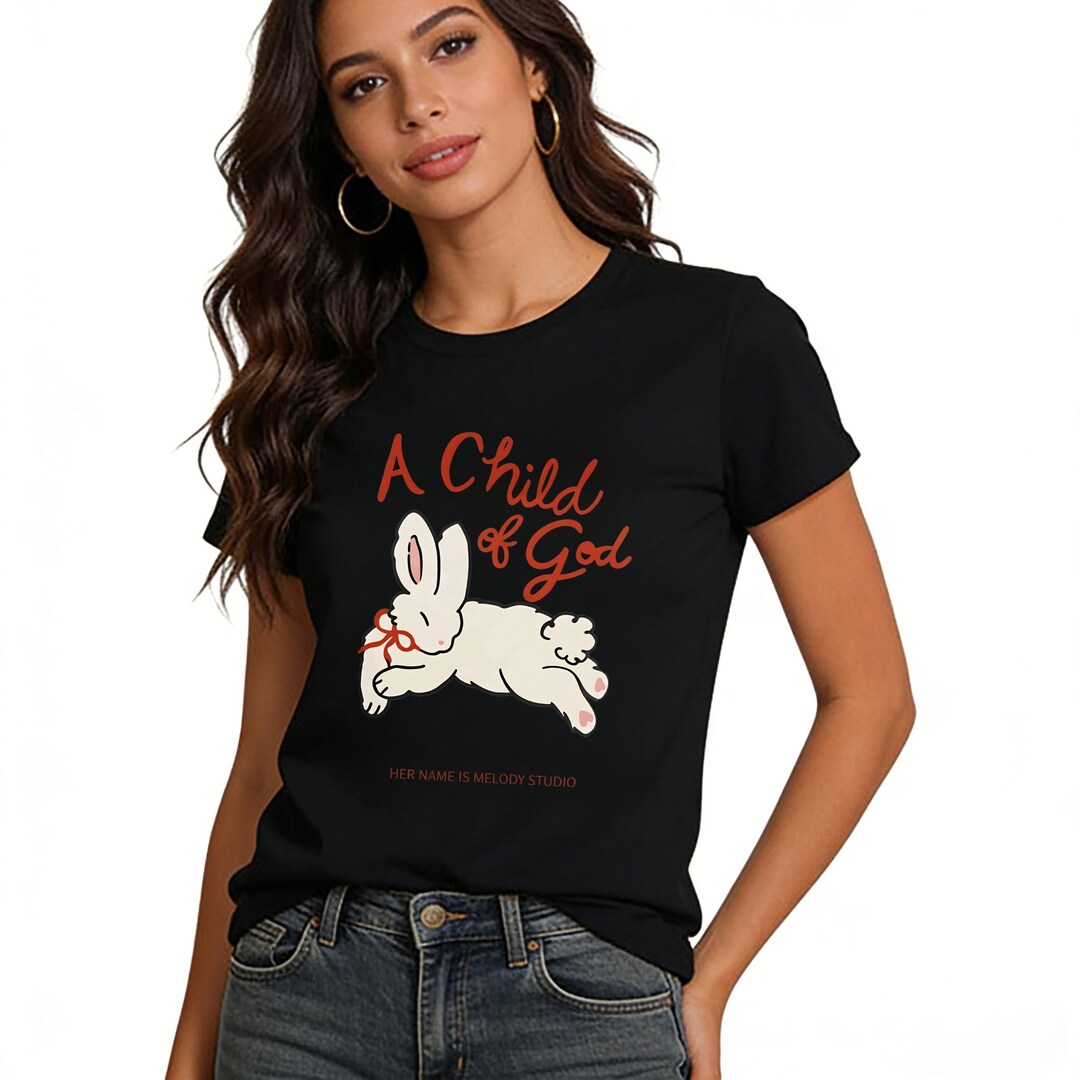 Faith The Rabbit A Child of God – Rabbit Graphic Tee, Minimalist Faith Apparel, Black ...