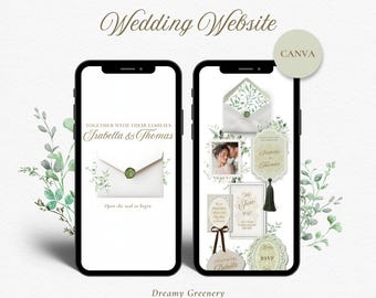 Greenery Wedding Website, Elegant Boho Floral Digital Wedding Site,Custom Rsvp Invitations, Eucalyptus Leaves Modern Wedding Templates-BDW01