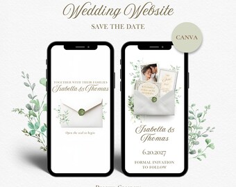 Greenery Wedding Website Save The Date, Elegant Boho Floral Digital Wedding Site, Custom Rsvp Invitations, Modern Wedding Templates - BDW01