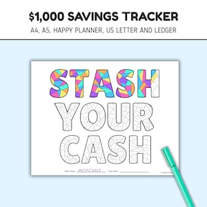 1000 Savings Tracker, Coloring Page Tracker, Savings Challenge, Emergency Fund, Color and Save  (Digital Download)