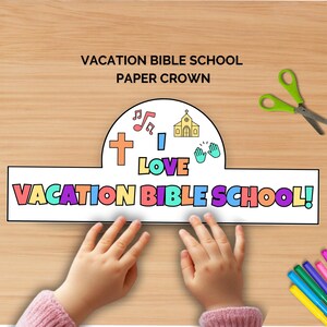 Vacation Bible School paper crown, church craft, church activity, VBS, VBS craft, crown coloring page, Bible craft, I love VBS, kids craft