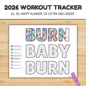 Workout Tracker, Planner Coloring Page, Exercise Journal, Movement Tracker, Year in Pixels, Planner Insert