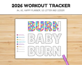 Workout Tracker, Planner Coloring Page, Exercise Journal, Movement Tracker, Year in Pixels, Planner Insert
