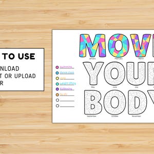 2026 Workout Tracker, Planner Coloring Page, Exercise Journal, Movement Tracker, Year in Pixels, Planner Insert image 5