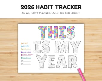 2026 Habit Tracker Coloring Page, Year in Pixels, Planner Insert, Workout Tracker, Hobby Tracker, Reading Tracker (Digital Download)