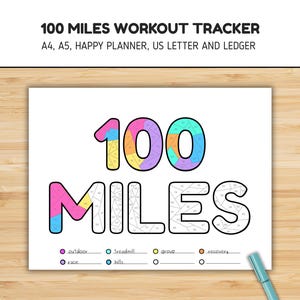 100 Miles Exercise Tracker for Walking, Running, Biking and Cycling (Digital Download)
