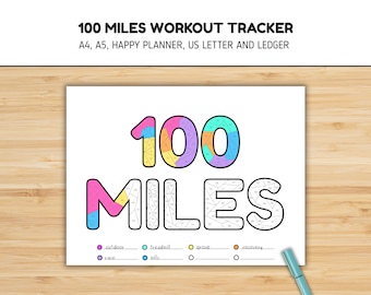 100 Miles Exercise Tracker for Walking, Running, Biking and Cycling (Digital Download)