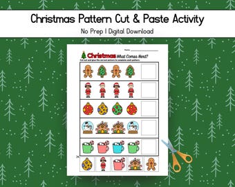 Christmas Activity, Cut and Paste, Kids Activity, Pattern Practice