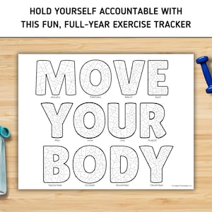 2026 Workout Tracker, Planner Coloring Page, Exercise Journal, Movement Tracker, Year in Pixels, Planner Insert image 2
