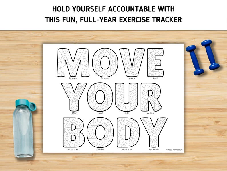 2026 Workout Tracker, Planner Coloring Page, Exercise Journal, Movement Tracker, Year in Pixels, Planner Insert image 2