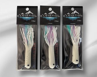 3 Pack 3/4 oz 4 inch White/Rainbow Tinsel Tube Jigs