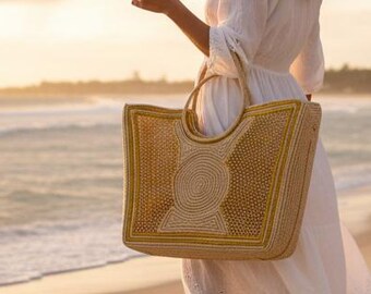 Handgemachte Raffia Schultertasche Umweltfreundliche gewebte Geldbörse: Marokkanische Strandtasche