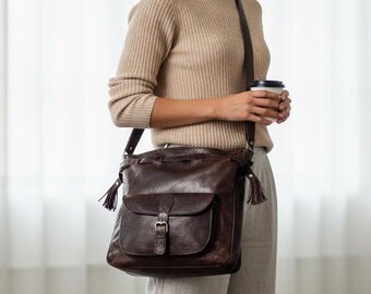 Handcrafted Leather Messenger Bag, Unisex Laptop Satchel