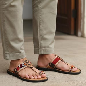 Handmade Leather Toe Ring Sandals: Moroccan Ankle Strap, Barefoot Style