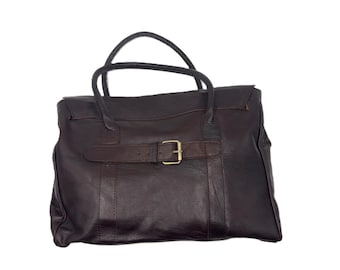 Handcrafted Leather Tote Bag: Brown Buckle Design, Anniversary Gift