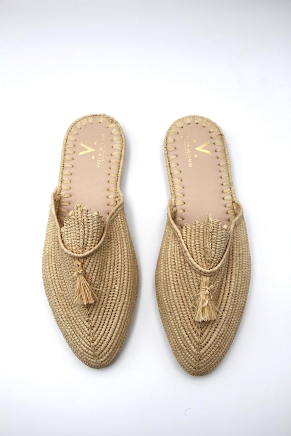 Handmade Raffia Slippers, Moroccan Summer Sandals