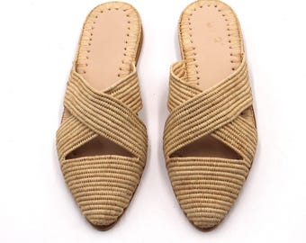 Handgemaakte raffia sandalen, zomerstrandschoenen, Marokkaanse ballerina's
