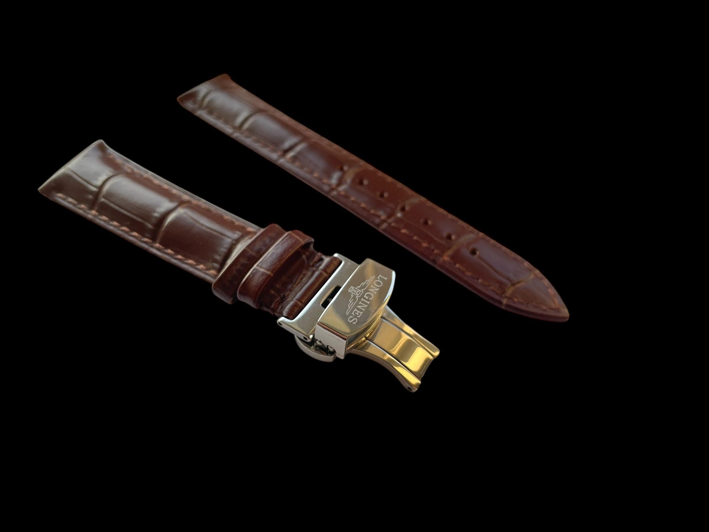 Longines 18mm/19mm 20mm Brown Leather wrist Watch Strap With Stainless Steel deployment Clasp