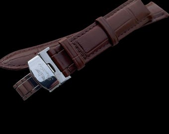 Breitling 18mm/19mm 20mm brown Leather Watch Strap With Stainless Steel deployment Clasp