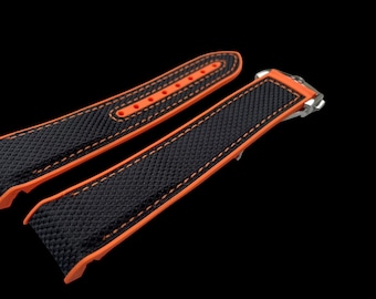 22mm Seamaster planet ocean black/orange nylon/rubber watch strap with deployment stainless steel buckle clasp with mark on