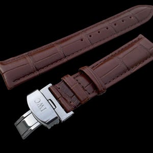 IWC 18mm/19mm 20mm brown Leather Watch Strap With Stainless Steel deployment Clasp