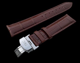 IWC 18mm/19mm 20mm brown Leather Watch Strap With Stainless Steel deployment Clasp