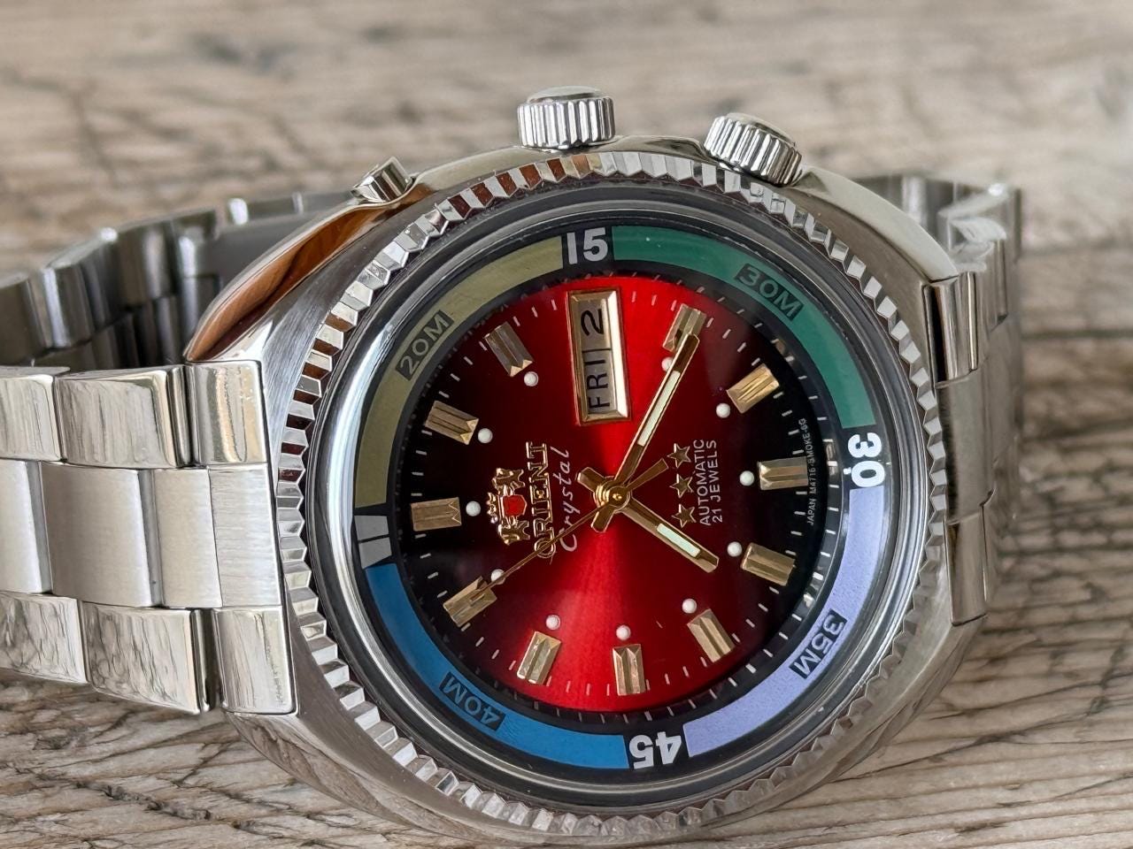 Orient Japan King Diver 3 Star KD Day/Date Red Dial 21 Jewels Automatic Stainles Steel Men’s Wrist Watch