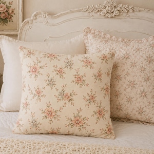 Housse de coussin florale shabby chic | Coussins décoratifs Cottagecore | Coussin floral rose imprimé effet patchwork vintage | Housse de coussin décorative