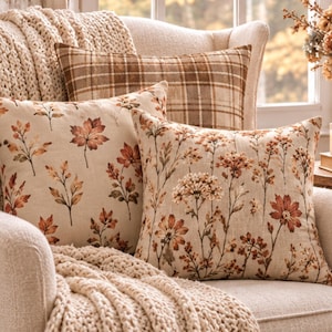 Fall Pillow Cover ,Autumn Botanical Pillow Covers, Vintage Floral & Plaid Pillows, Shabby Chic Fall Decor, Cottagecore Farmhouse