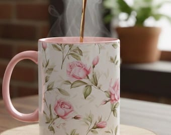 Pink Rose Mug for Mom, Cottagecore Floral Tea Cup, Romantic Mothers Day Gift for Her, Feminine Coffee Mug, Coquette Kitchen Decor