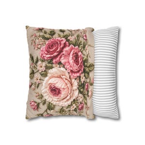 Vintage Rose Throw Pillow Cover, French Country Floral PRINTED Cushion Cover, Shabby Chic Decorative Pillow Cover,Grandmillennial Home Decor image 5