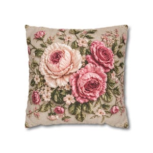 Vintage Rose Throw Pillow Cover, French Country Floral PRINTED Cushion Cover, Shabby Chic Decorative Pillow Cover,Grandmillennial Home Decor image 9