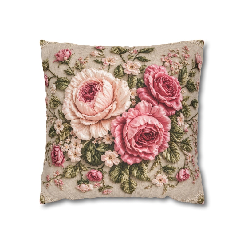 Vintage Rose Throw Pillow Cover, French Country Floral PRINTED Cushion Cover, Shabby Chic Decorative Pillow Cover,Grandmillennial Home Decor image 9