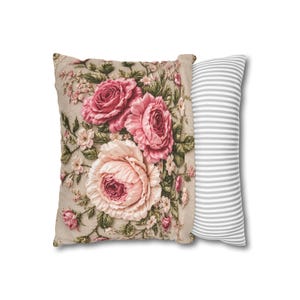 Vintage Rose Throw Pillow Cover, French Country Floral PRINTED Cushion Cover, Shabby Chic Decorative Pillow Cover,Grandmillennial Home Decor image 7